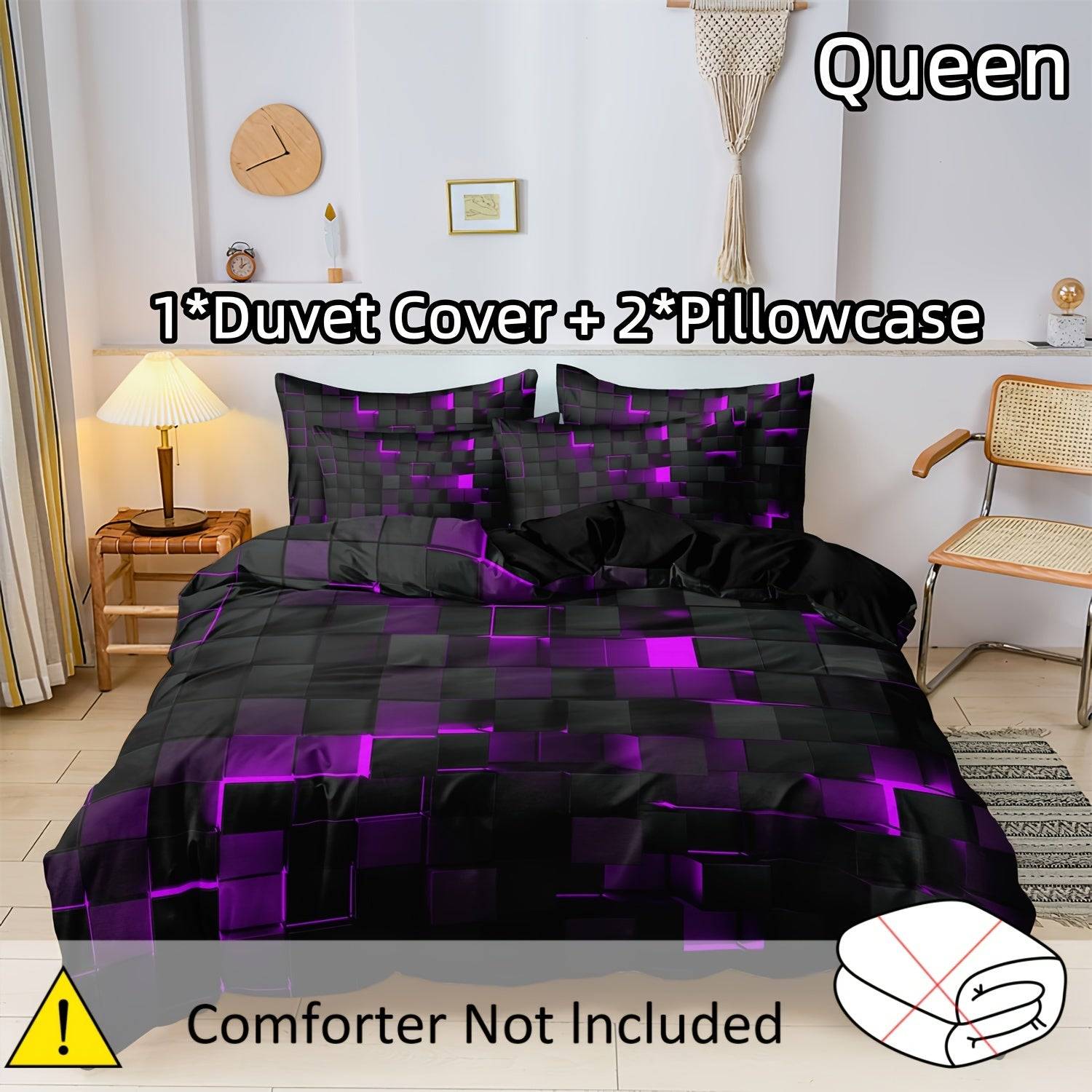 3-Piece Geometric Grid Duvet Cover Set – Multicolor Soft & Breathable Bedding, Hypoallergenic and Easy-Care for Bedroom or Guest Room