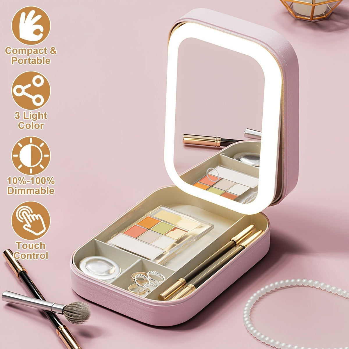 Portable Makeup Bag with LED Mirror Waterproof Organizer