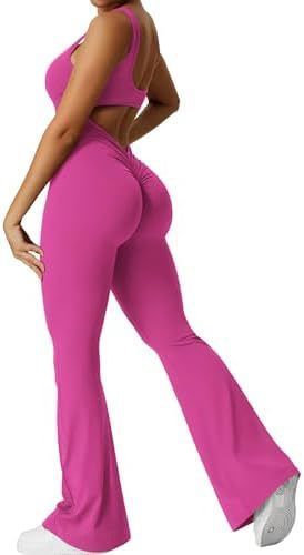 Sleeveless Flare Yoga Jumpsuits Long Pants High Stretch