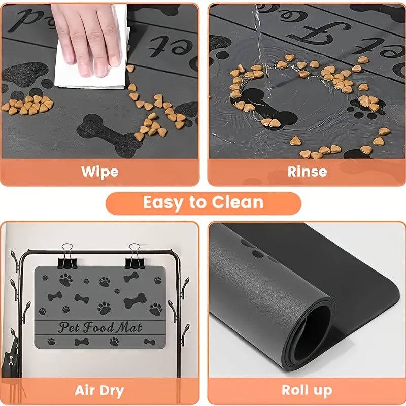 Non-slip quick-drying rubber pet feeding mat for food and water bowls, waterproof and stain-resistant dog placemat