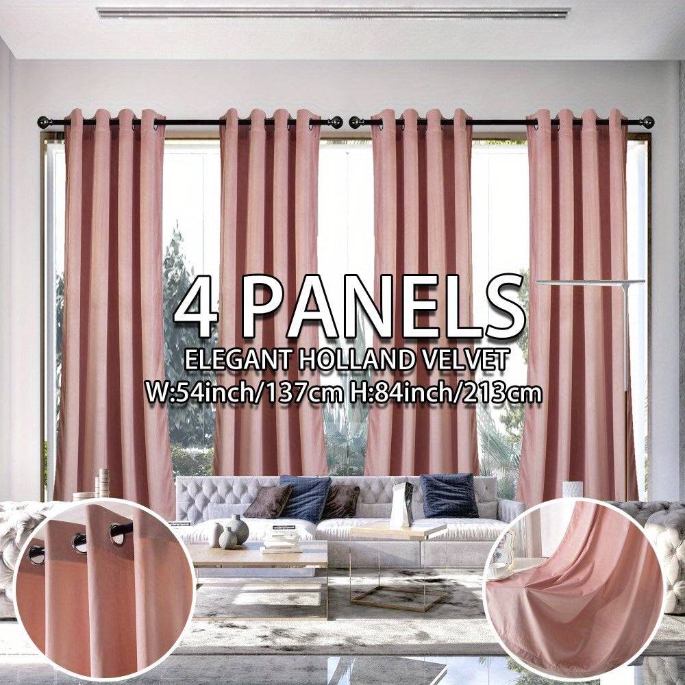 4 Panels Elegant Velvet Blackout Curtains, 90% Light Blocking with Grommet Top, Soft Pink Vintage Style for Bedroom & Living Room, 55"x84"