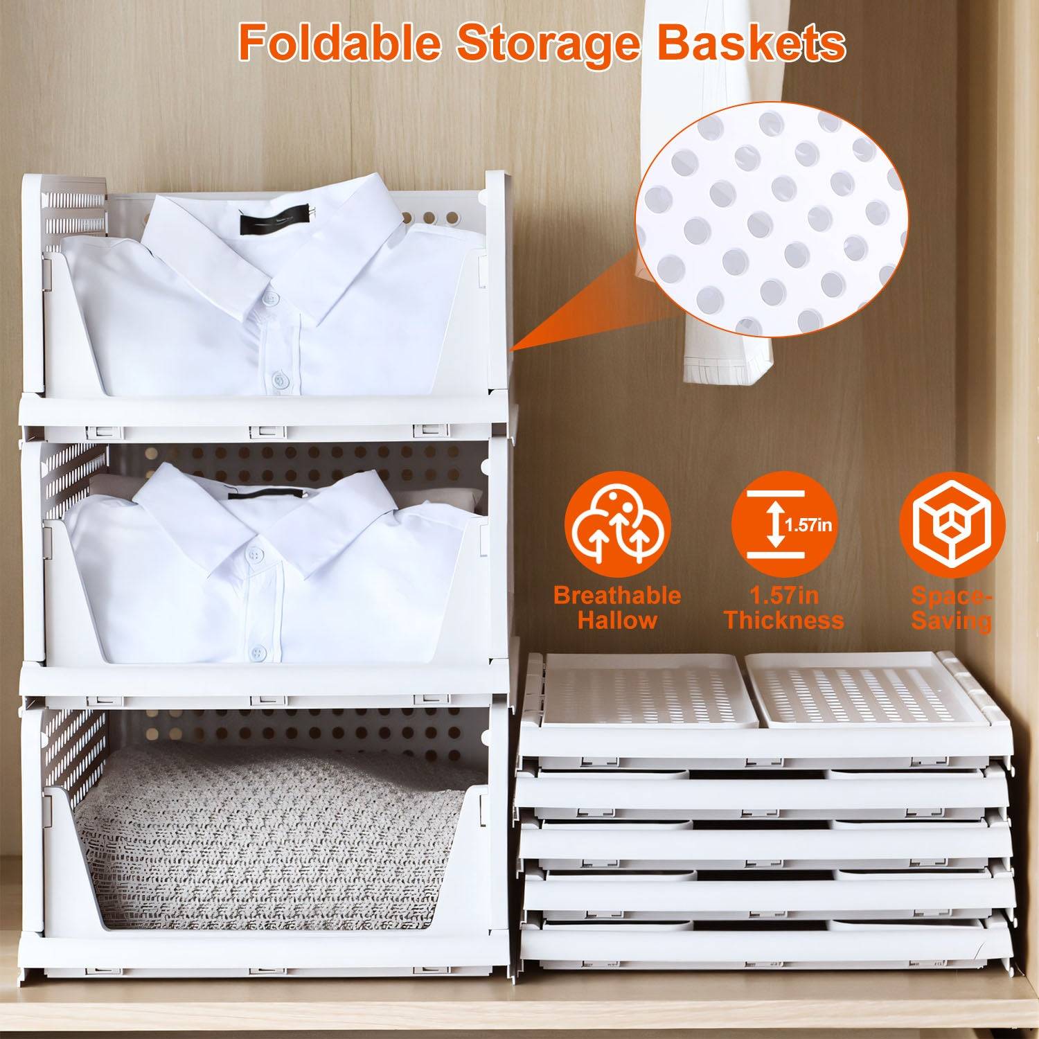 Foldable Plastic Storage Boxes 4 Pack for Home Organization