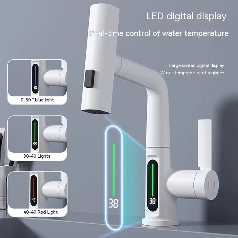 Intelligent Digital Display Faucet Pull-out Basin Faucet Temperature Digital Display Rotation - PMMNAPOLES