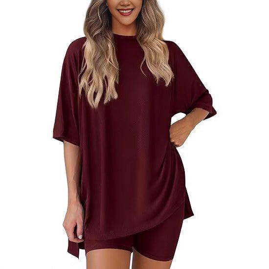 Women’s Two Piece Set Crew Neck Top and Loose Shorts
