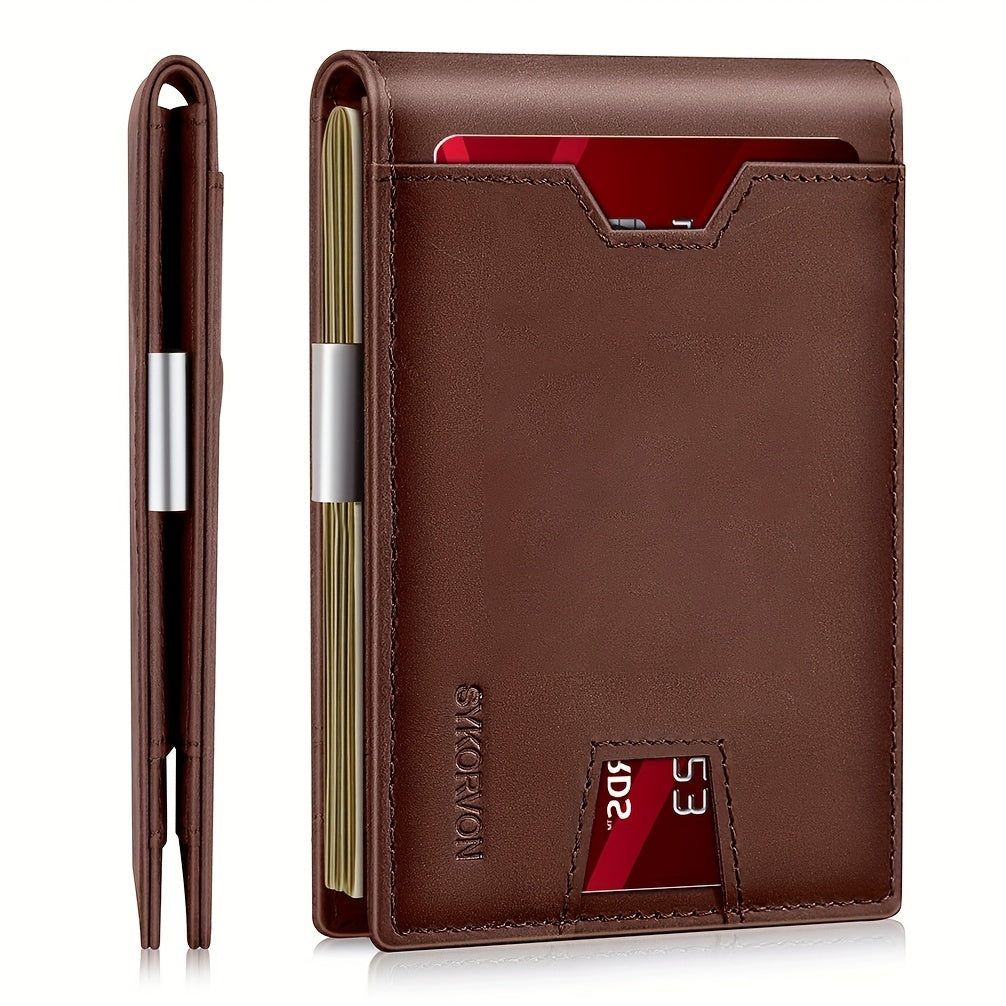 Wallet Men Genuine Leather Slim Bifold RFID Blocking