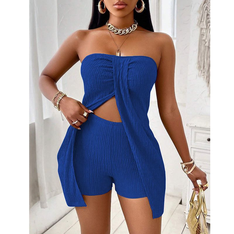 Two Piece Set Strapless Tube Top and High Waist Shorts