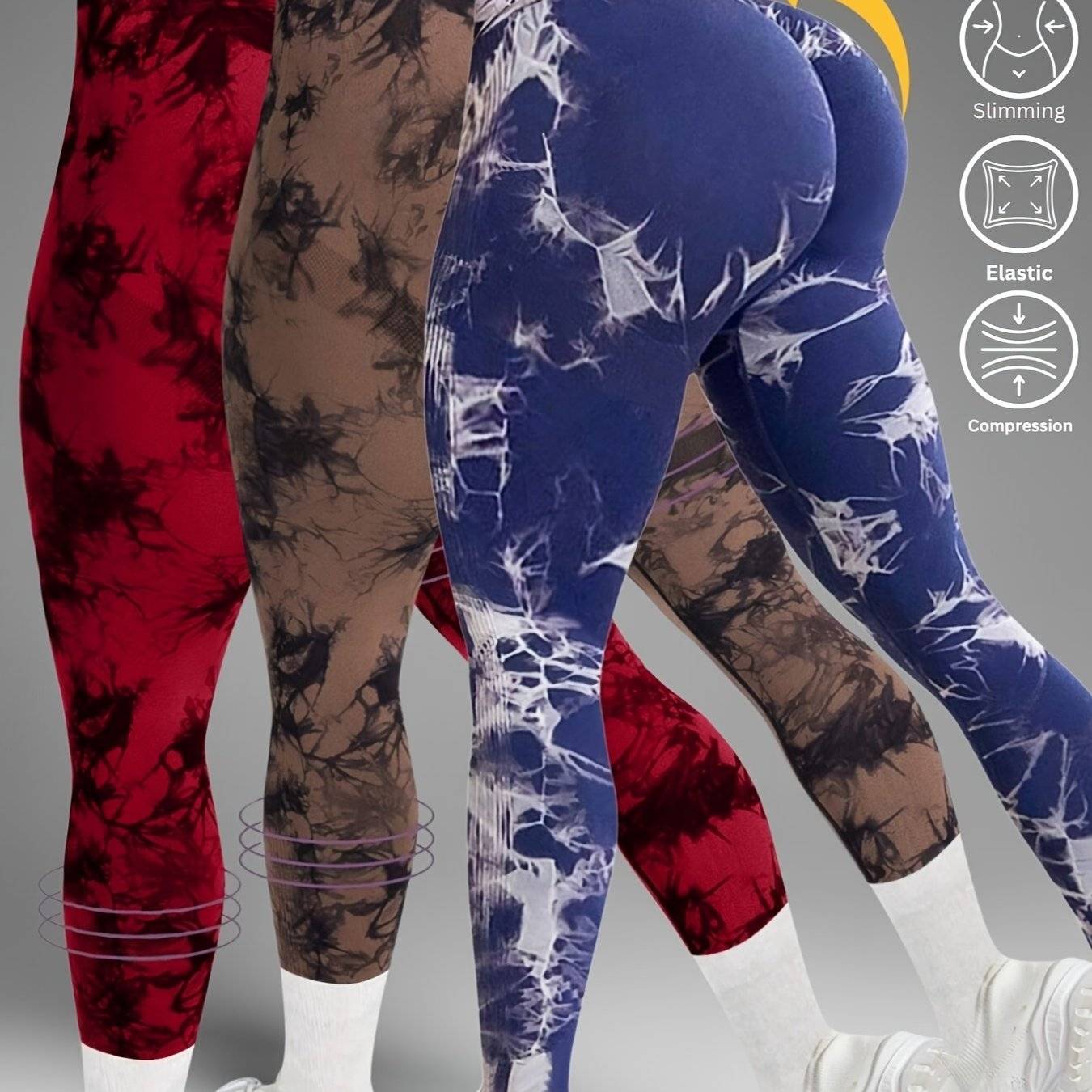 3-Pack Women's High-Waisted Tie-Dye Leggings, Seamless Butt-Lifting Tummy Control Pants with Wide Waistband, Compression Fit for Gym and Daily Wear