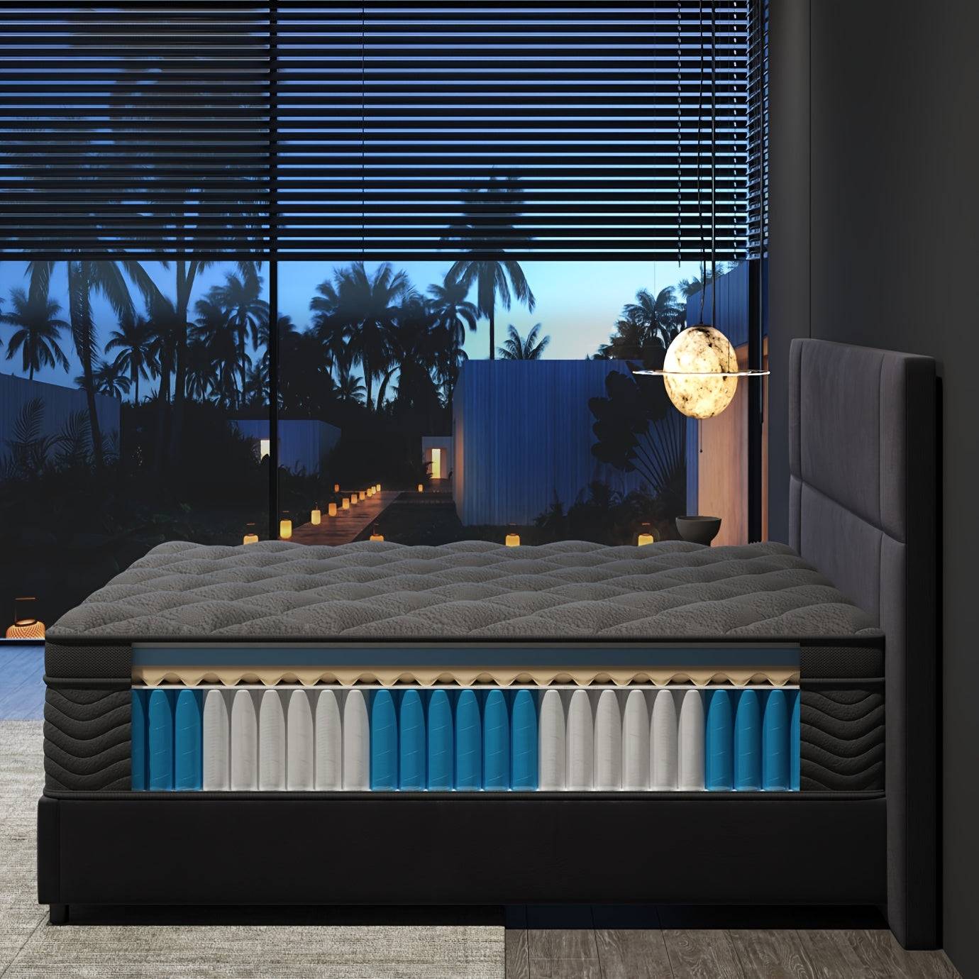 0/12 Inch Memory Foam Mattress Full or Queen Size with Pocket Springs Medium Firm Ergonomic Design & Grey Quilted Cover for Luxurious Home Comfort
