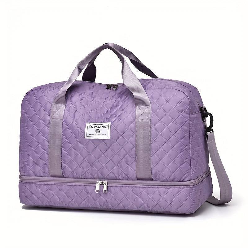 Set of 2 travel bags (small & large) with diamond grid design, lightweight polyester, multipocket sports gym storage
