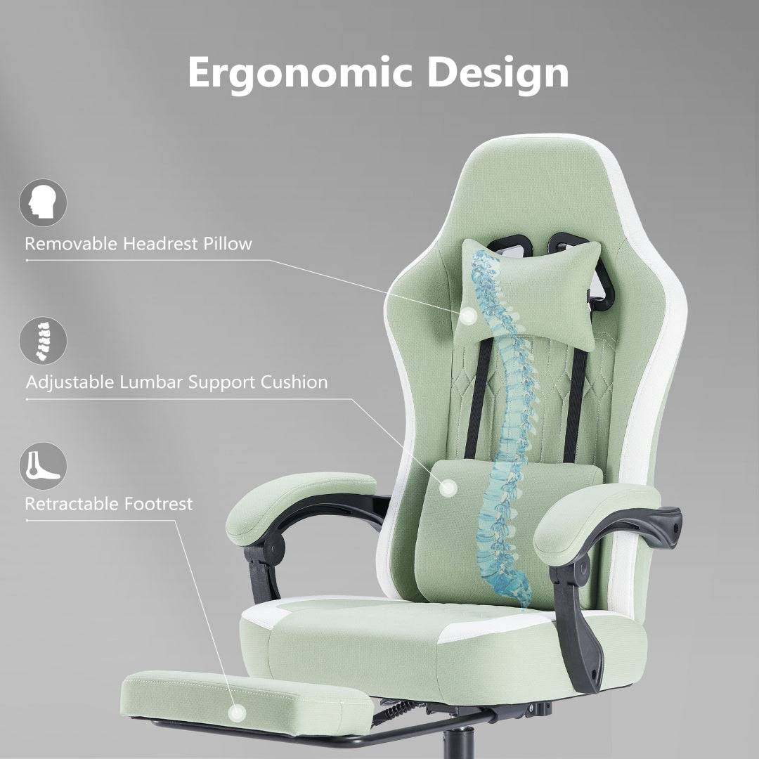 Ergonomic Gaming Chair with Spring Cushion and Footrest
