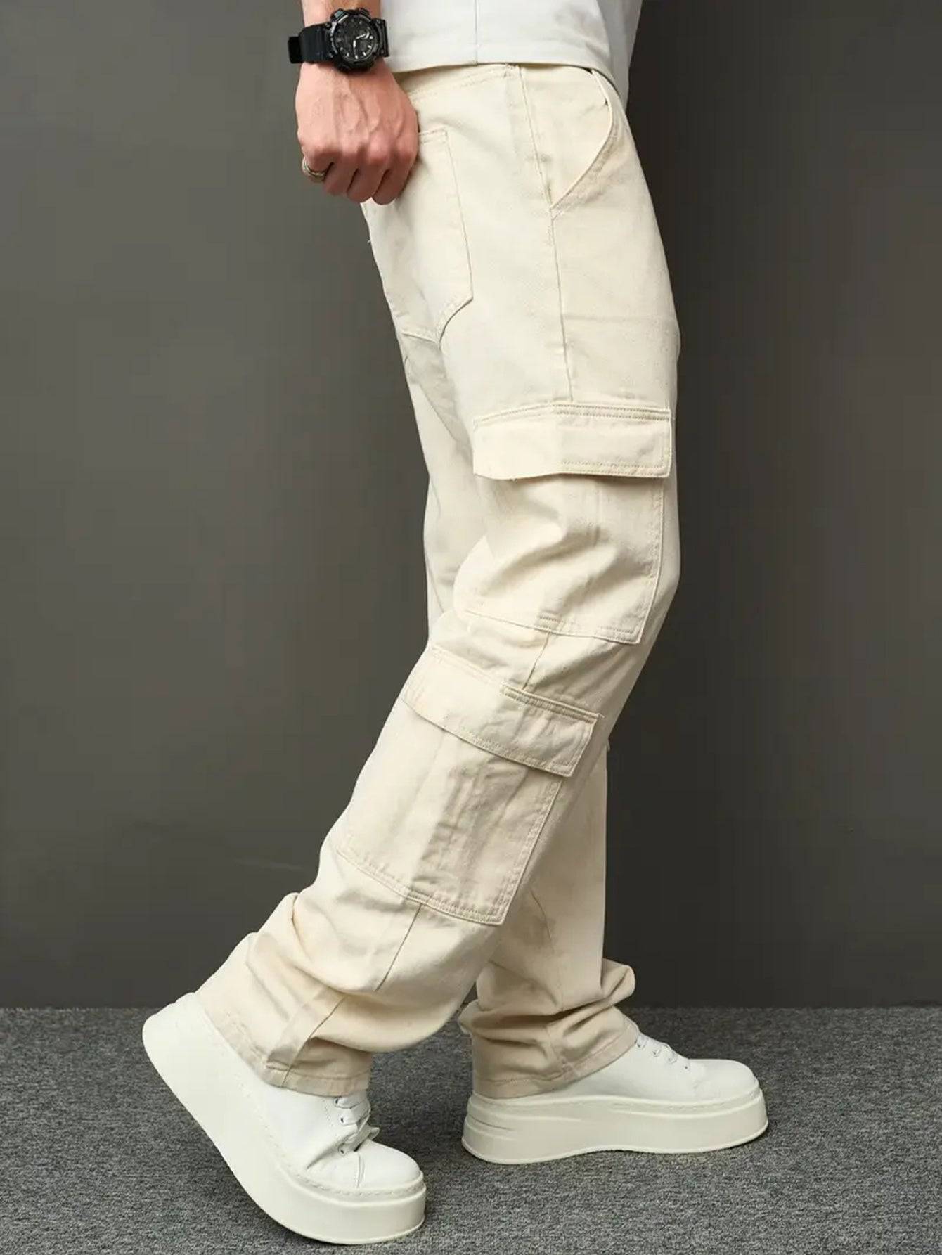 Men’s Straight Leg Jeans Apricot Color Casual All-Season Wear Versatile Multi-Craft Design
