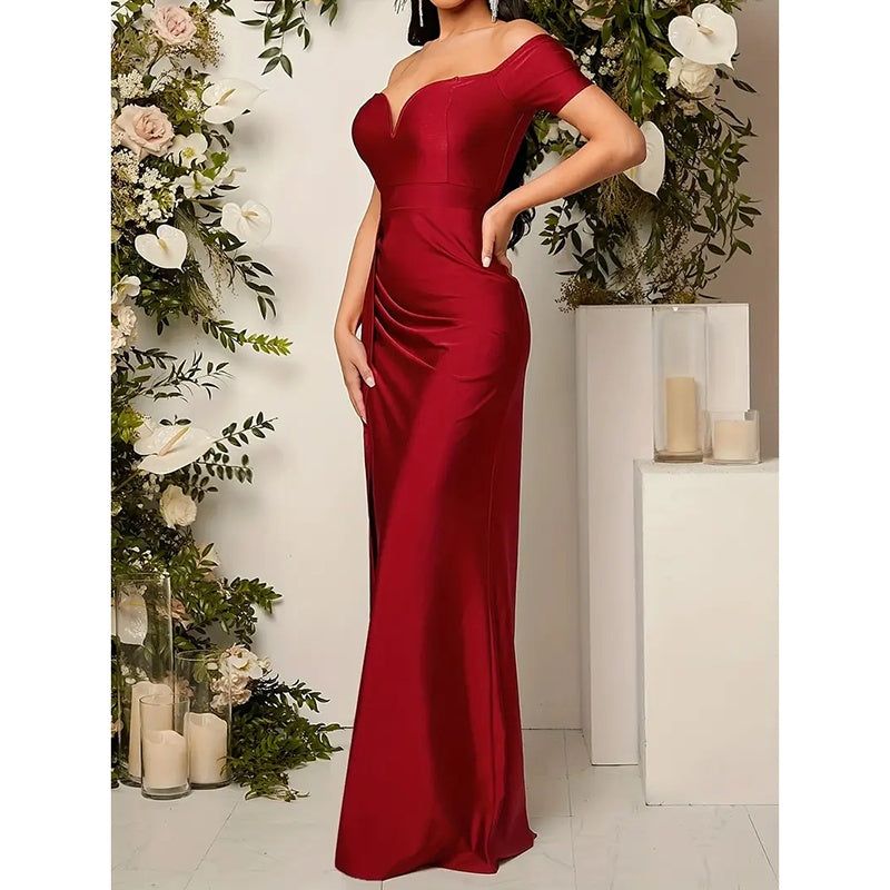 Womens Off Shoulder Bodycon Dress With High Slit