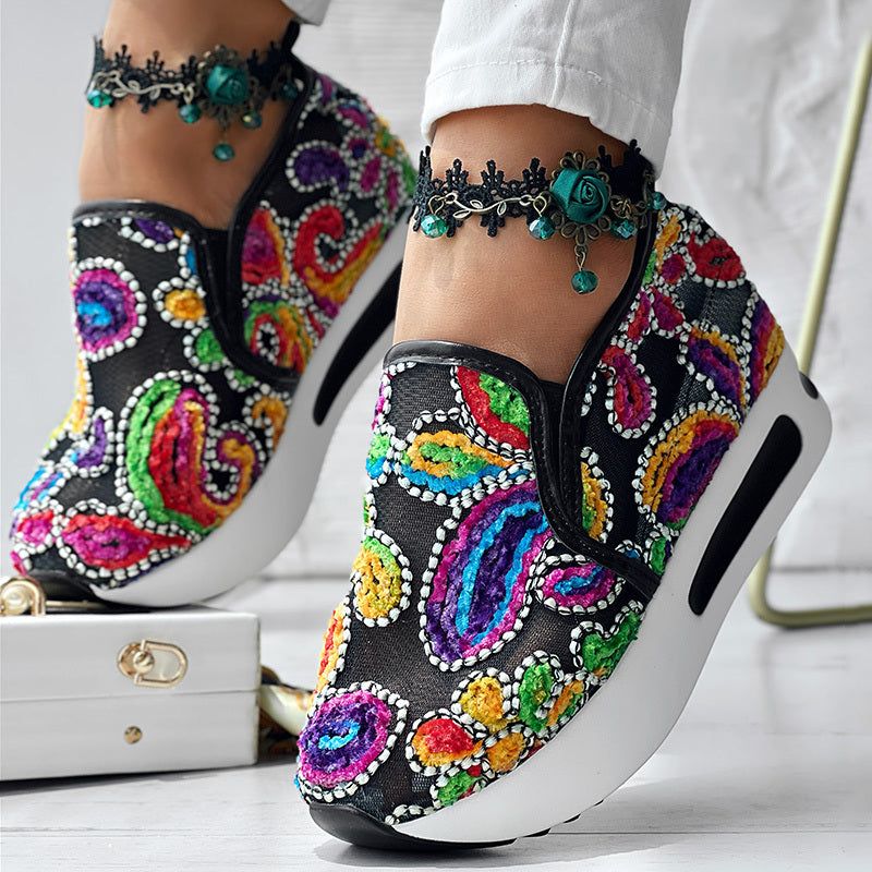 Random Print Slip On Shoes with Side Lace Design