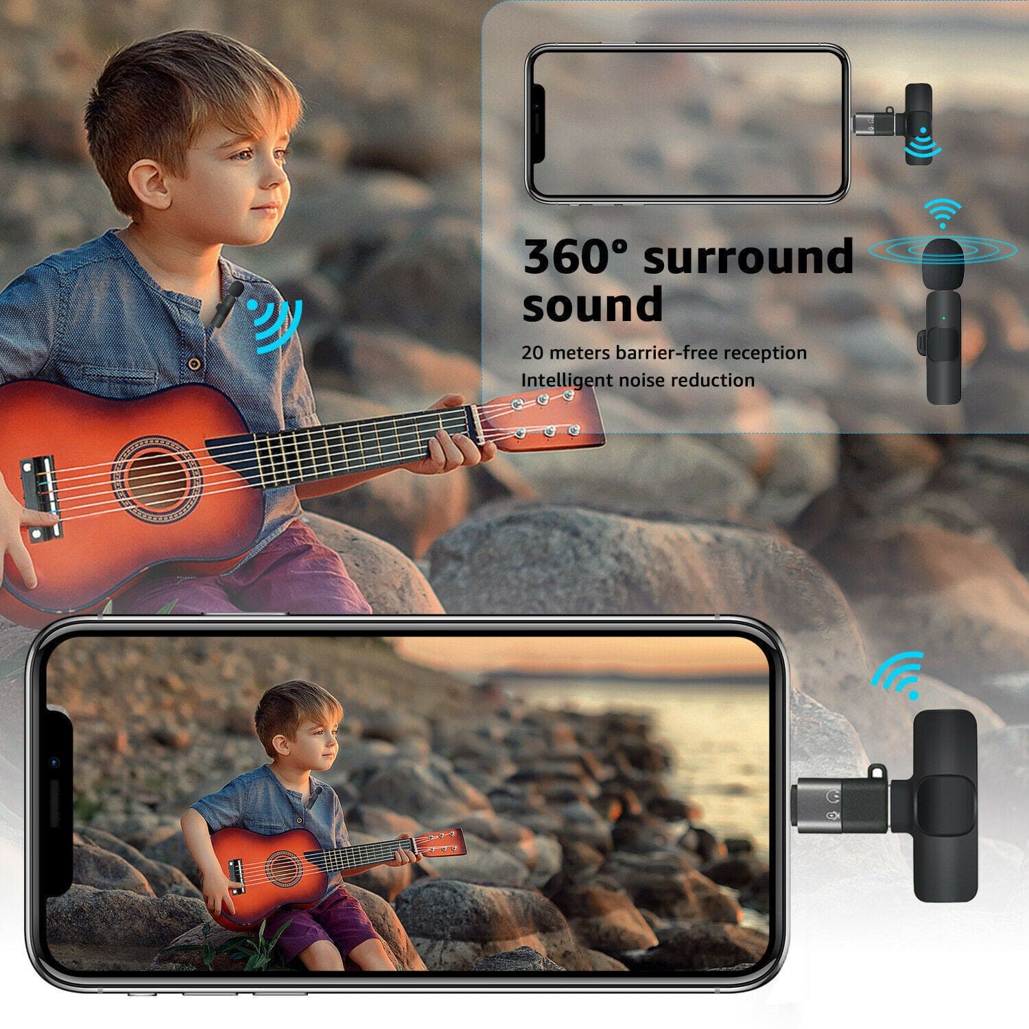 Mini lapel microphone, wireless audio and video recording with phone charging, recording short videos - PMMNAPOLES