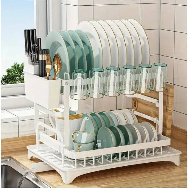 2 Tier Dish Drying Rack With Drainage And Storage