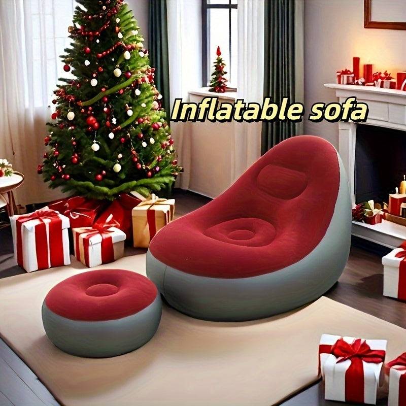 Portable Inflatable Lounge Chair with Footrest – Foldable Outdoor Recliner for Camping, Mummy Shape Design, Includes Repair Kit