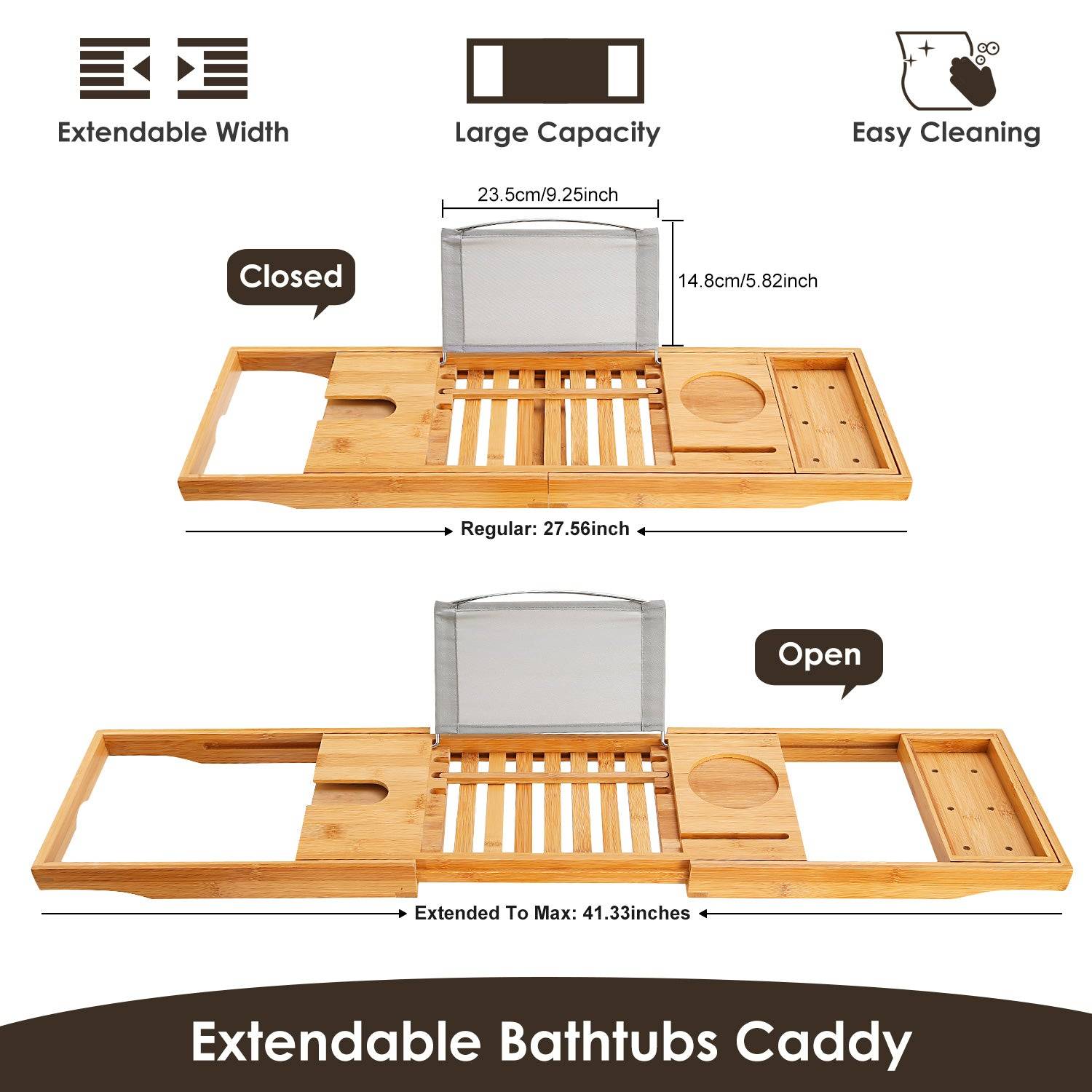 Extendable Bamboo Bath Tray with Holder