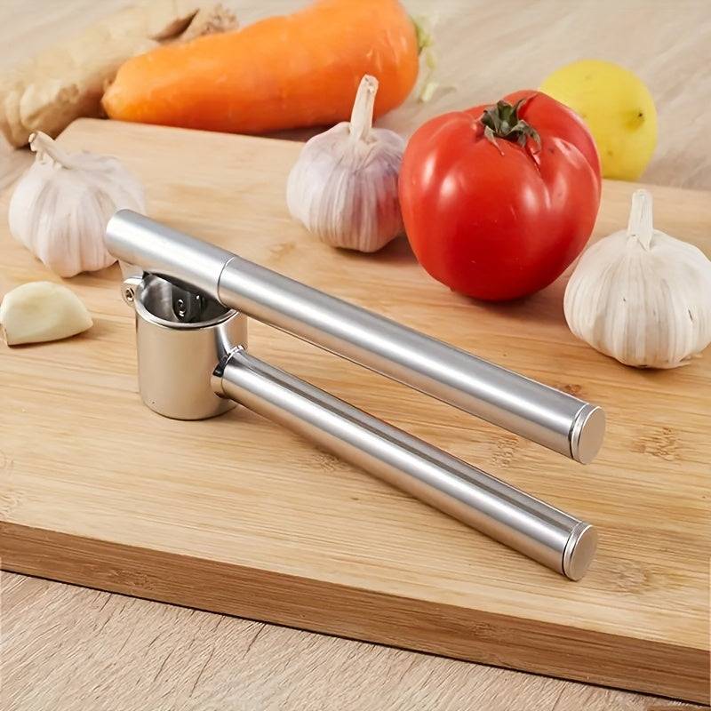 Stainless Steel Garlic Press with Peeler Heavy-Duty Manual Crusher with Removable Insert Easy-Clean Kitchen Tool for Effortless Garlic Prep at Home or in Professional Kitchens