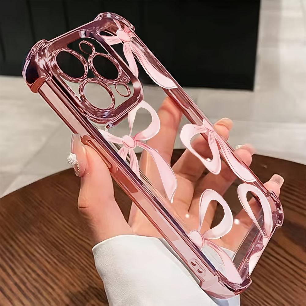 Transparent iPhone Case with Pink Bow Anti-Drop All-Inclusive Protection for iPhone 16–13 Pro Max