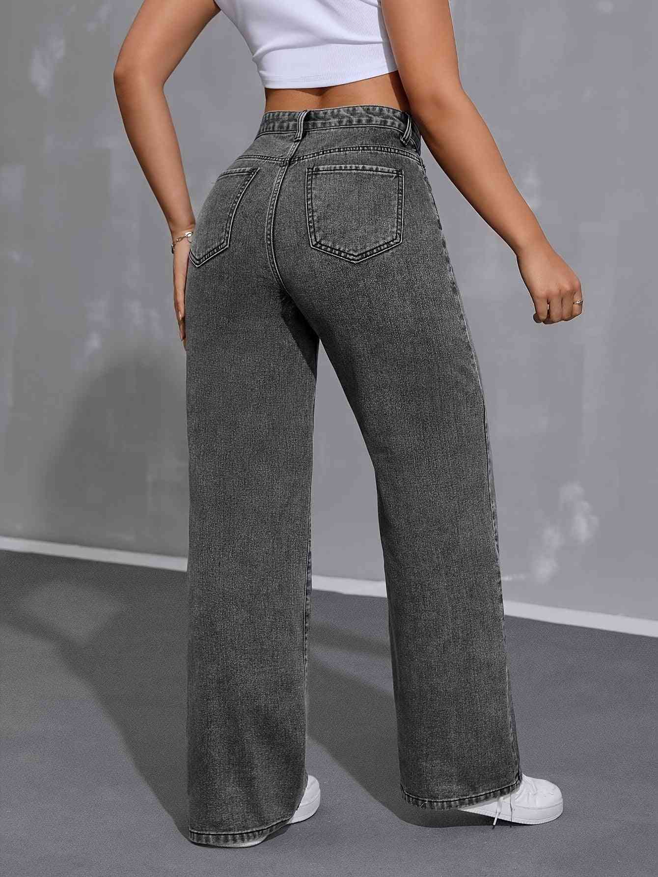 Plus Size Wide-Leg Jeans for Women High Waist Stretch Fit in Black or Grey Loose & Casual Style