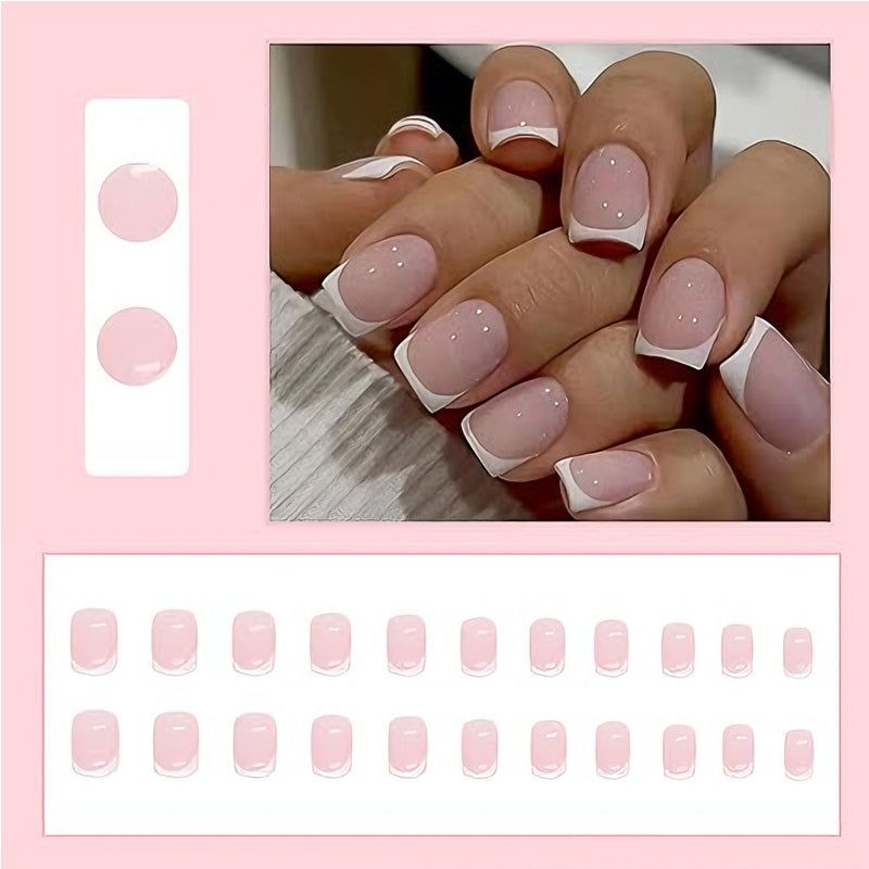 Press On Nails 24PCS Minimalist Flat Water Pipe Set