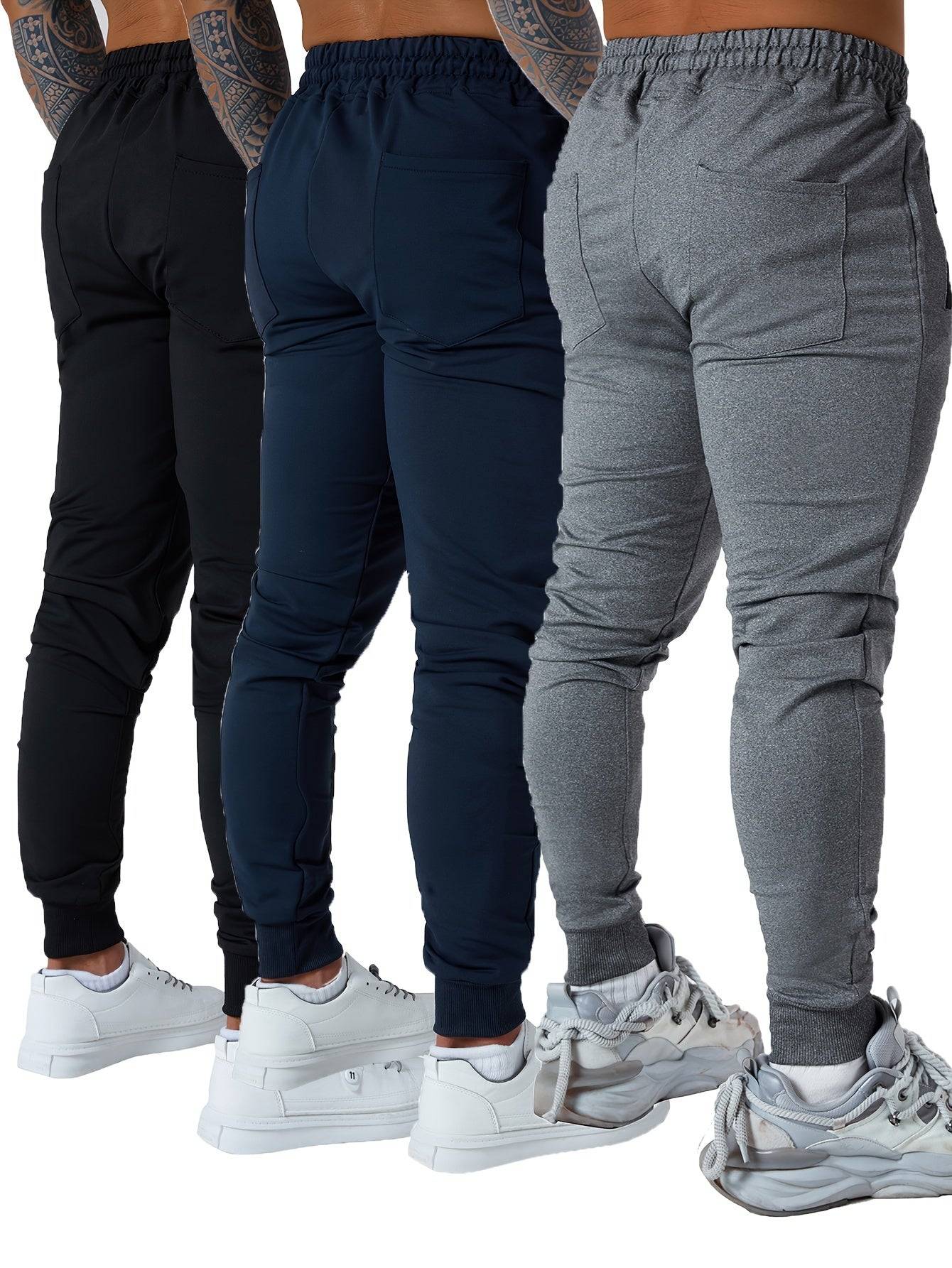 3-Pack Men’s Athletic Jogger Pants Tapered Sweatpants with Zipper Pockets for Workout, Running & Jogging