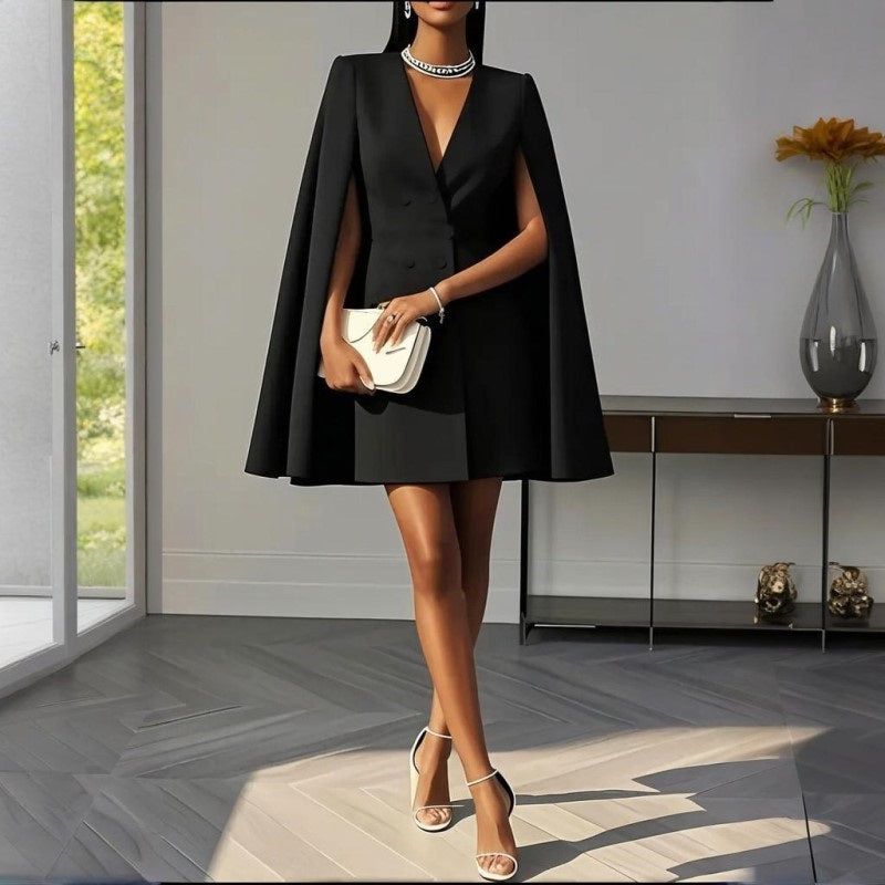 Womens V Neck Cape Sleeve Blazer Dress for Spring Events