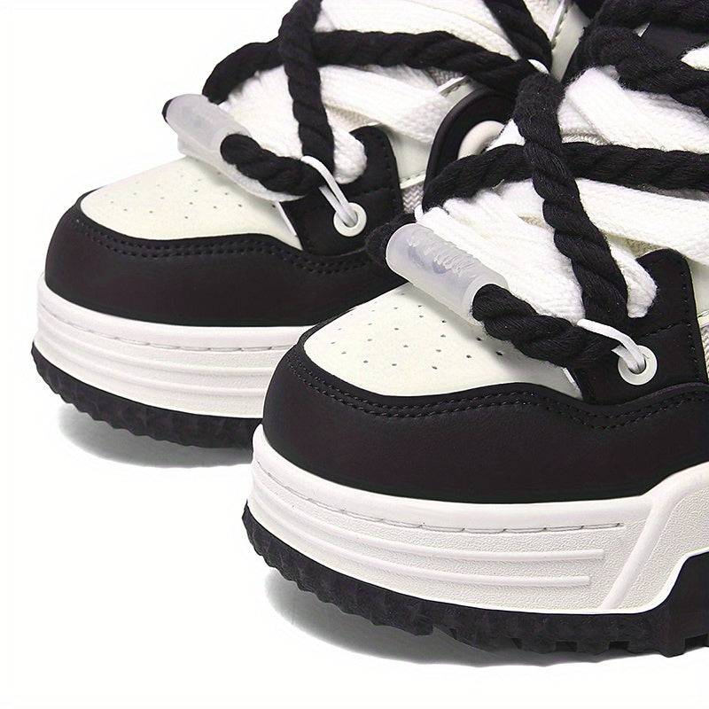 Unisex Black & White Skate Sneakers Thick EVA Sole, Breathable Mesh, Lightweight Cushioning for Casual, Outdoor & Campus Wear