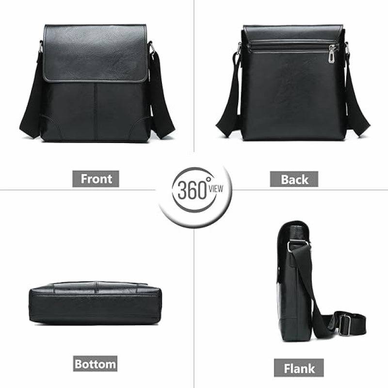 Men’s Black Water-Resistant Crossbody Bag Adjustable Strap, Scratch-Resistant, Multiple Compartments for Office, Commute & Travel