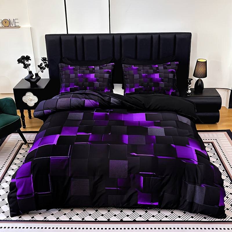 Cool Tech Duvet Cover Set 3-Piece – Red & Blue Digital Print Bedding, All-Season for Twin to King