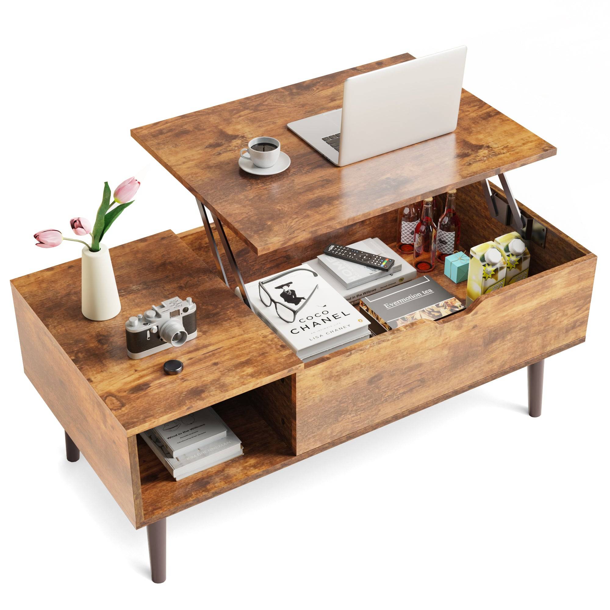 Lift Top Coffee Table With Storage And Side Shelves