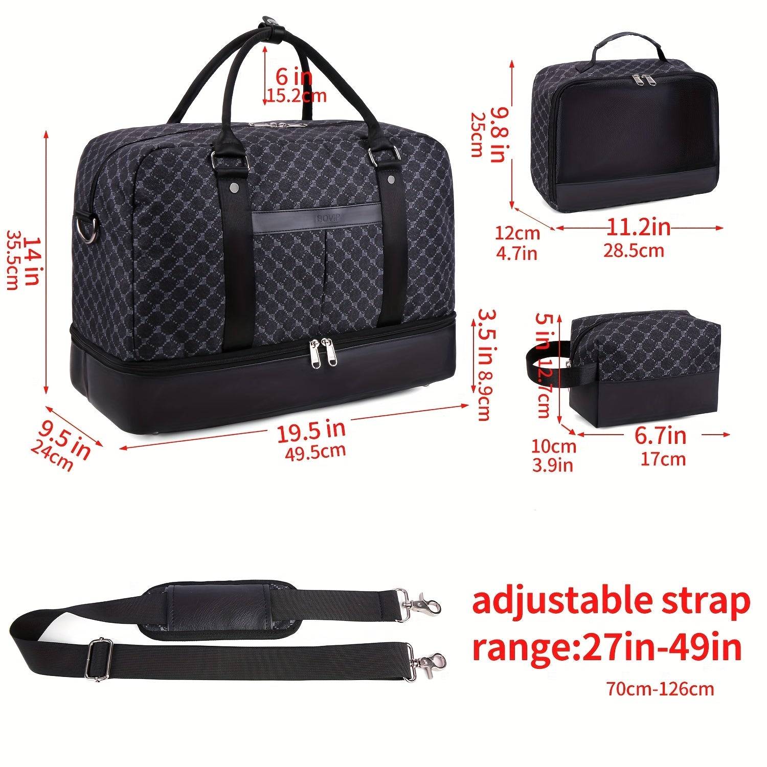 Weekend Travel Tote Bag Set for Women Large Carry-On with Shoe Compartment & Luggage Sleeve