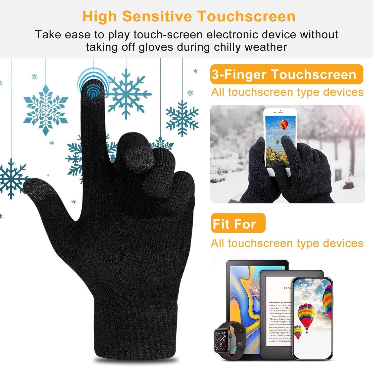 Unisex Winter Touchscreen Knit Gloves Windproof Warm
