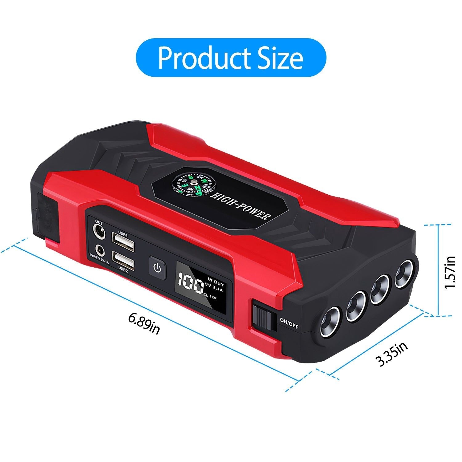 800A 28000mAh Car Jump Starter With LED And USB Power