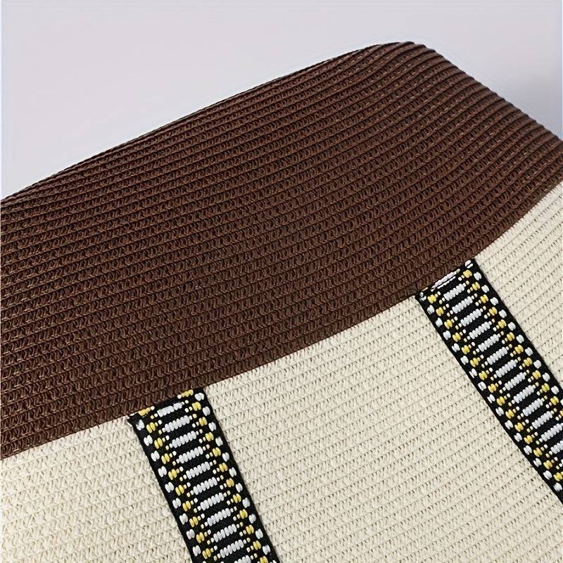 Detailed view of brown base on cream beach bag from the 2pcs Summer Travel Set, showing durable woven texture for accessories.