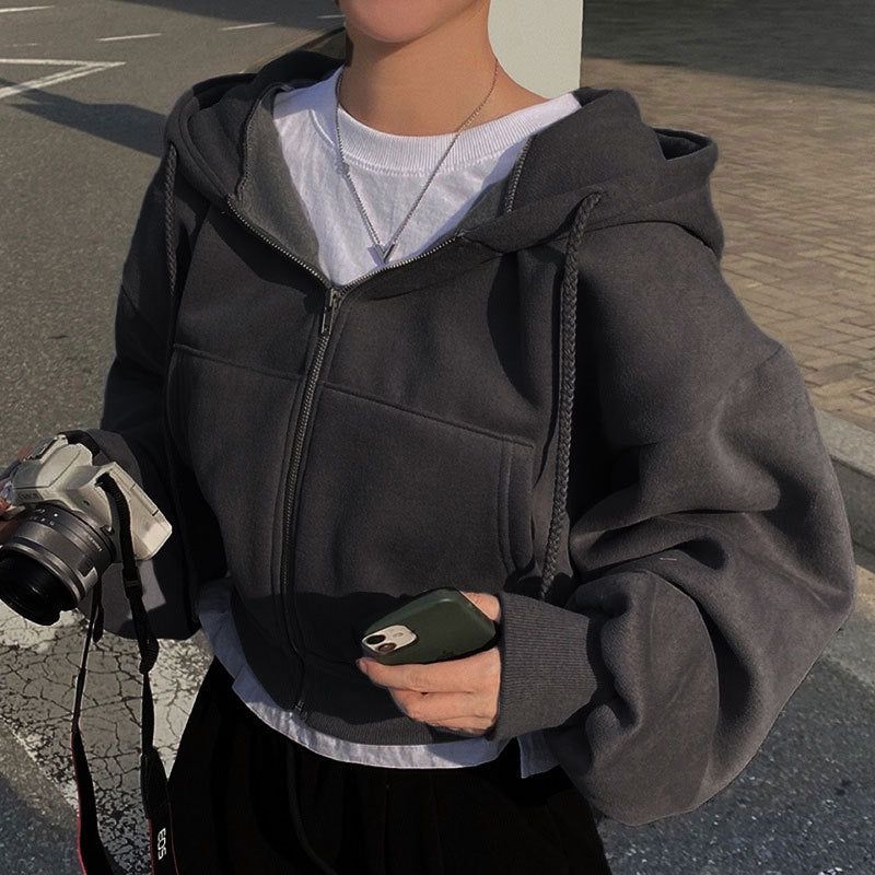 Womens Loose Fit Zip Up Hoodie with Long Sleeves