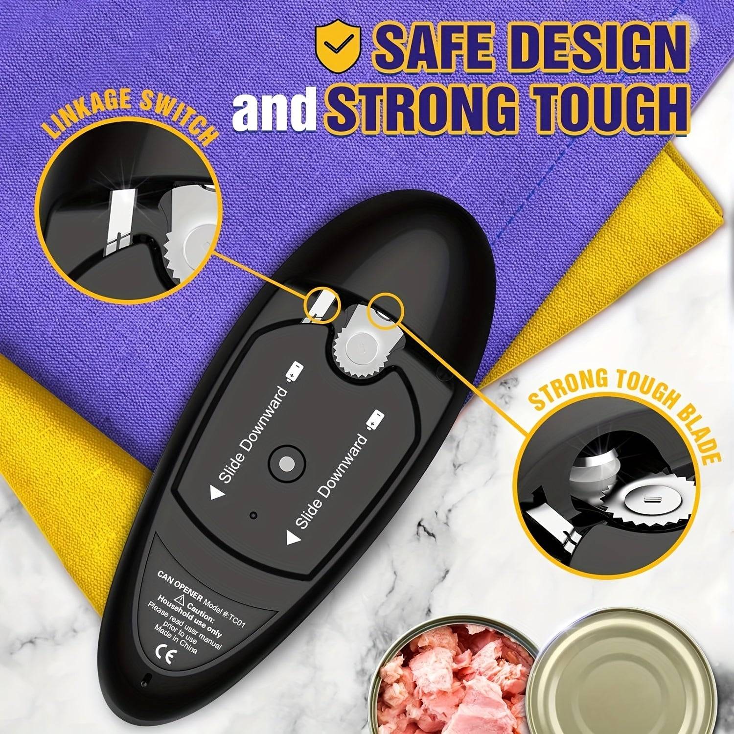 One-Touch Electric Can Opener – Battery-Operated Automatic Opener with Smooth Edge for All Can Sizes, Ideal for Seniors & Easy Use