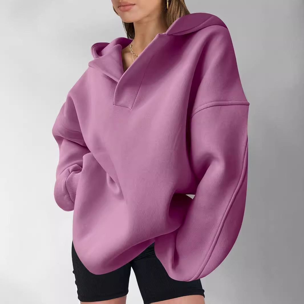 Women Hoodie Solid Color Loose Long Sleeve Pullover