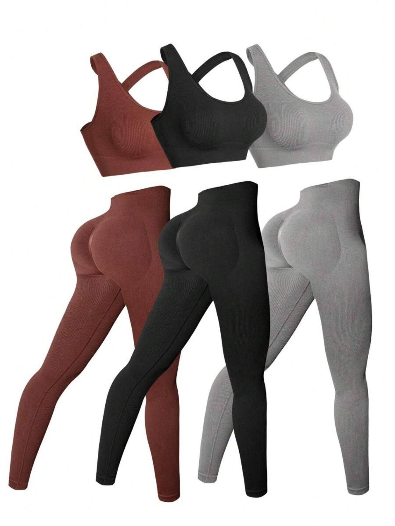 3-Piece Women’s Seamless Activewear Set with Backless Sports Bra & Hip-Lifting Leggings, High-Stretch with Crossover Straps