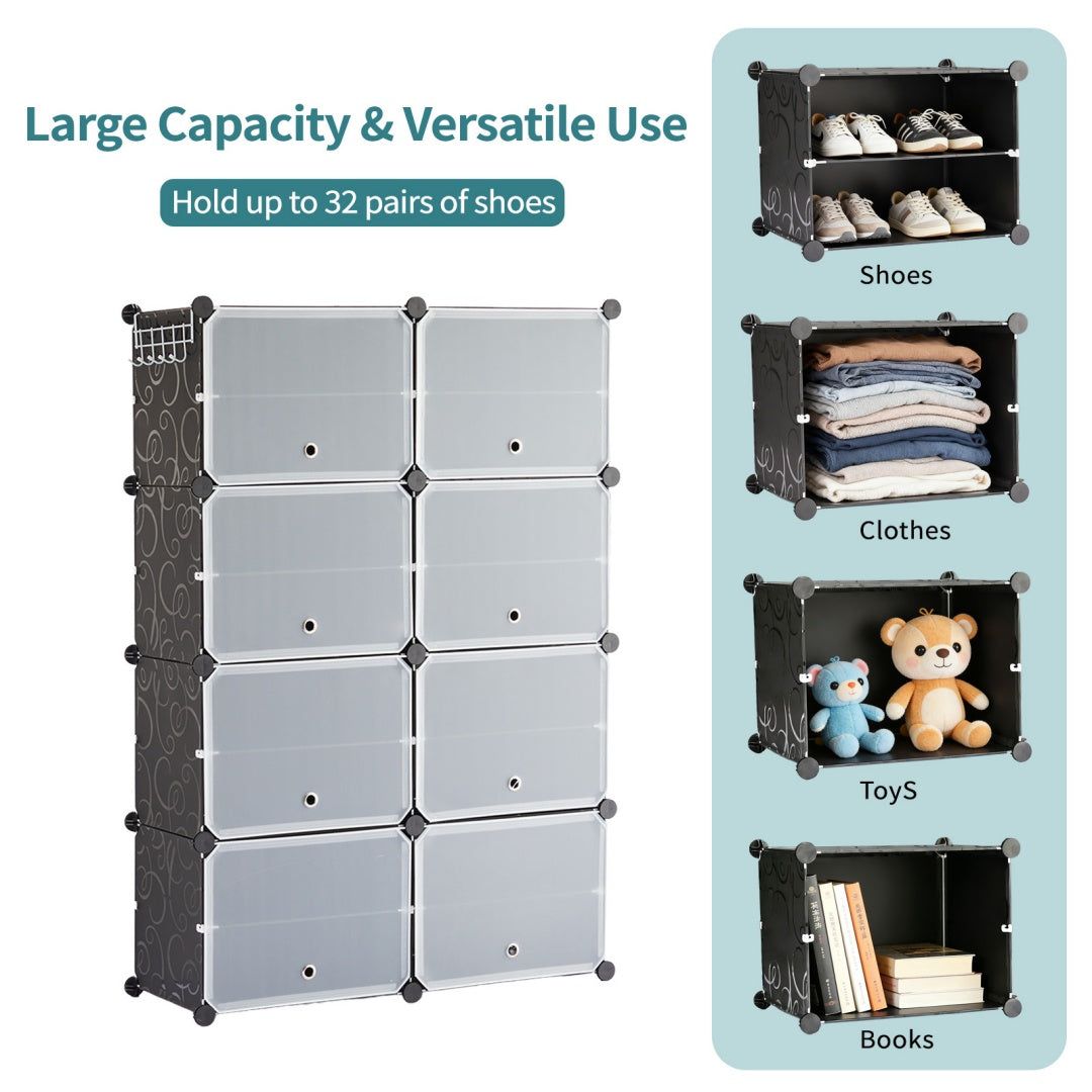 8 Tier Stackable Shoe Rack Cabinet with Doors