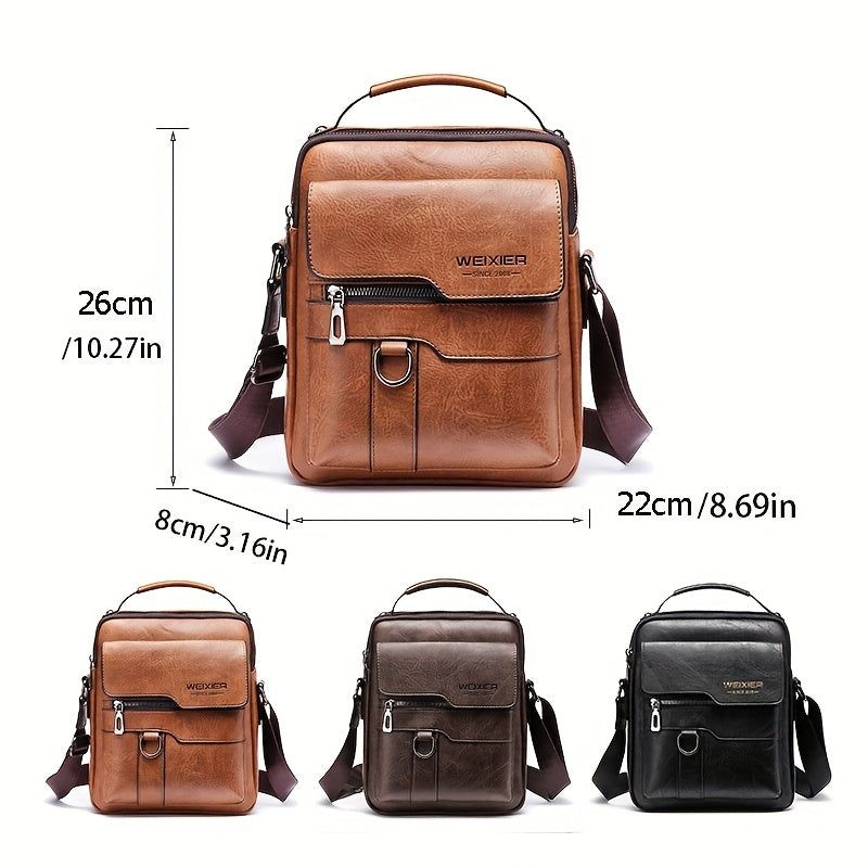 Men’s Vintage Crossbody Bag Adjustable Strap, Multiple Compartments, Durable Zipper for Everyday Use & Travel