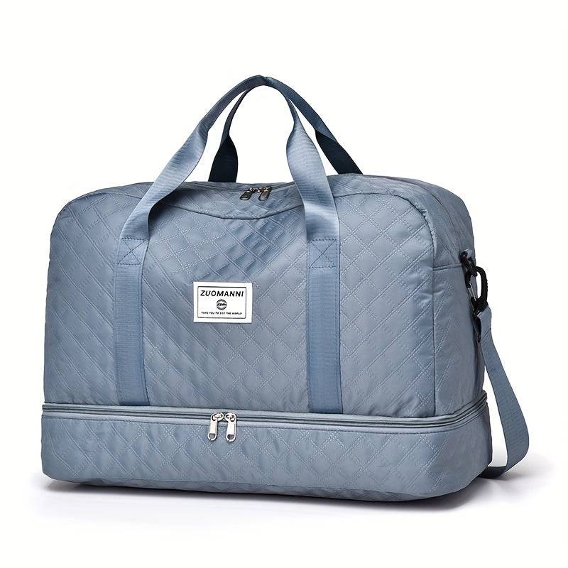 Set of 2 travel bags (small & large) with diamond grid design, lightweight polyester, multipocket sports gym storage