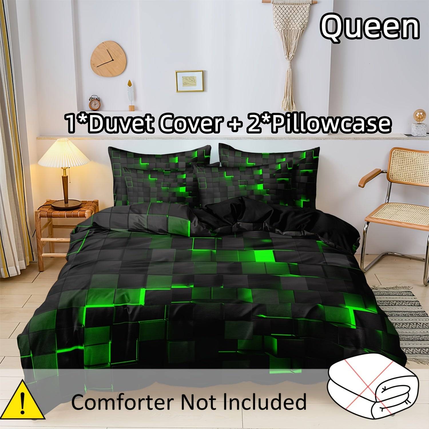 3-Piece Geometric Grid Duvet Cover Set – Multicolor Soft & Breathable Bedding, Hypoallergenic and Easy-Care for Bedroom or Guest Room