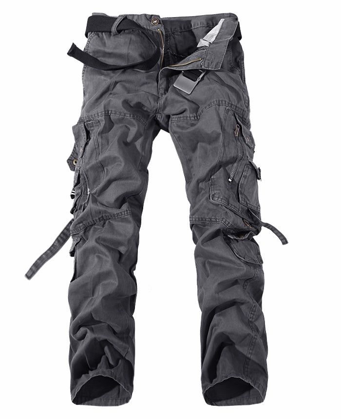 Men’s Multi-Pocket Cargo Pants Washed Cotton Casual Loose Fit Trousers with Utility Design