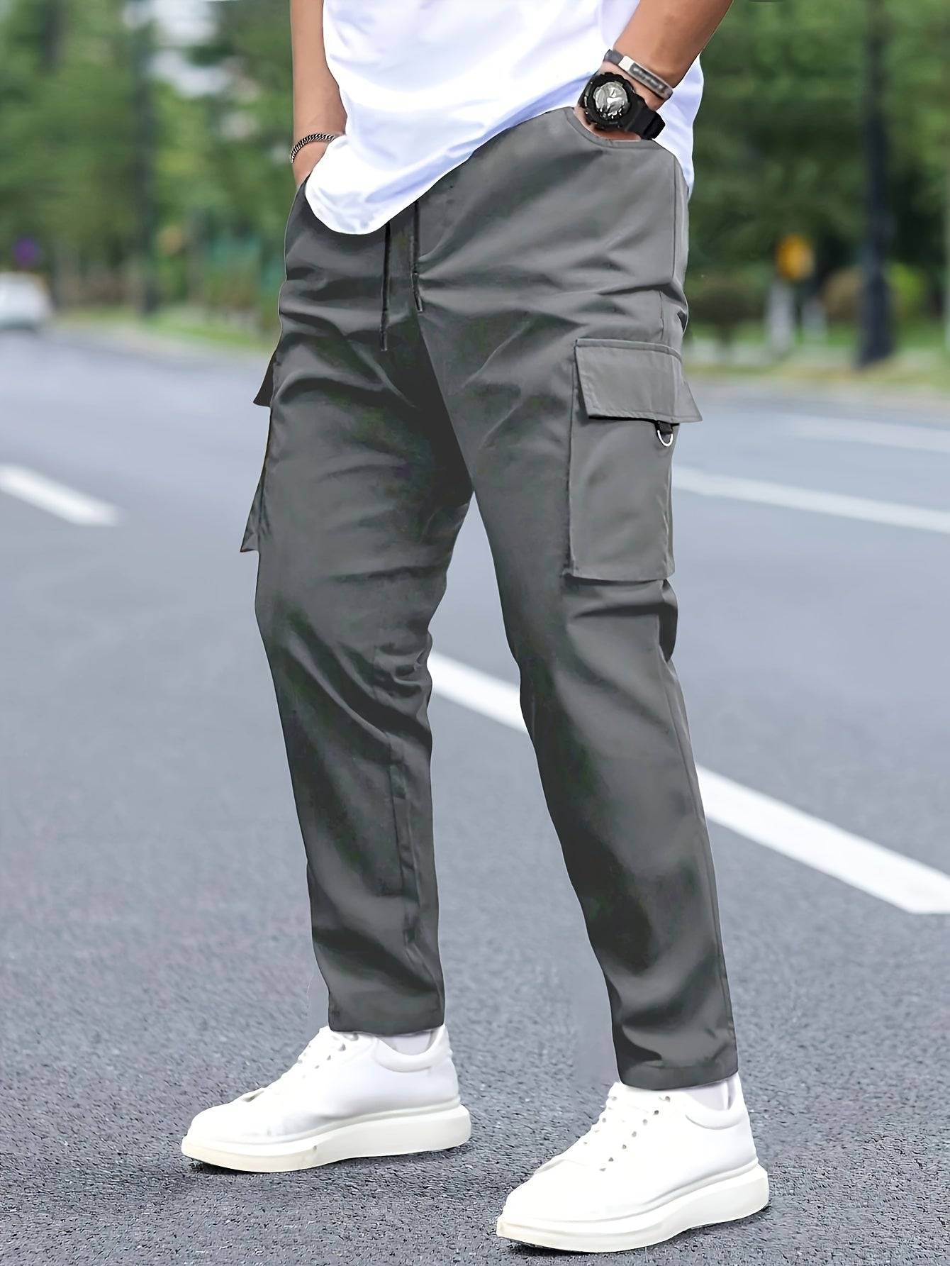 Men’s Work Pants 2-Pack – Straight-Leg Casual Trousers with Drawstring & Multi-Pockets