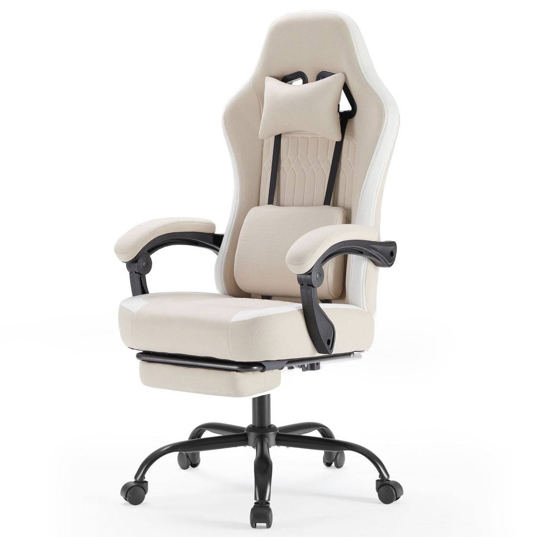 Ergonomic Gaming Chair with Spring Cushion and Footrest