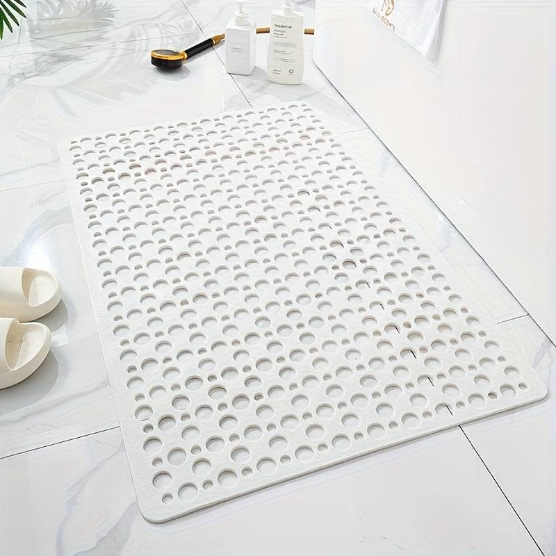Quick-Dry Non-Slip Massage Bath Mat 43x75cm Suction Cup Mat with Drain Holes & Rings for Home & Hotel Use