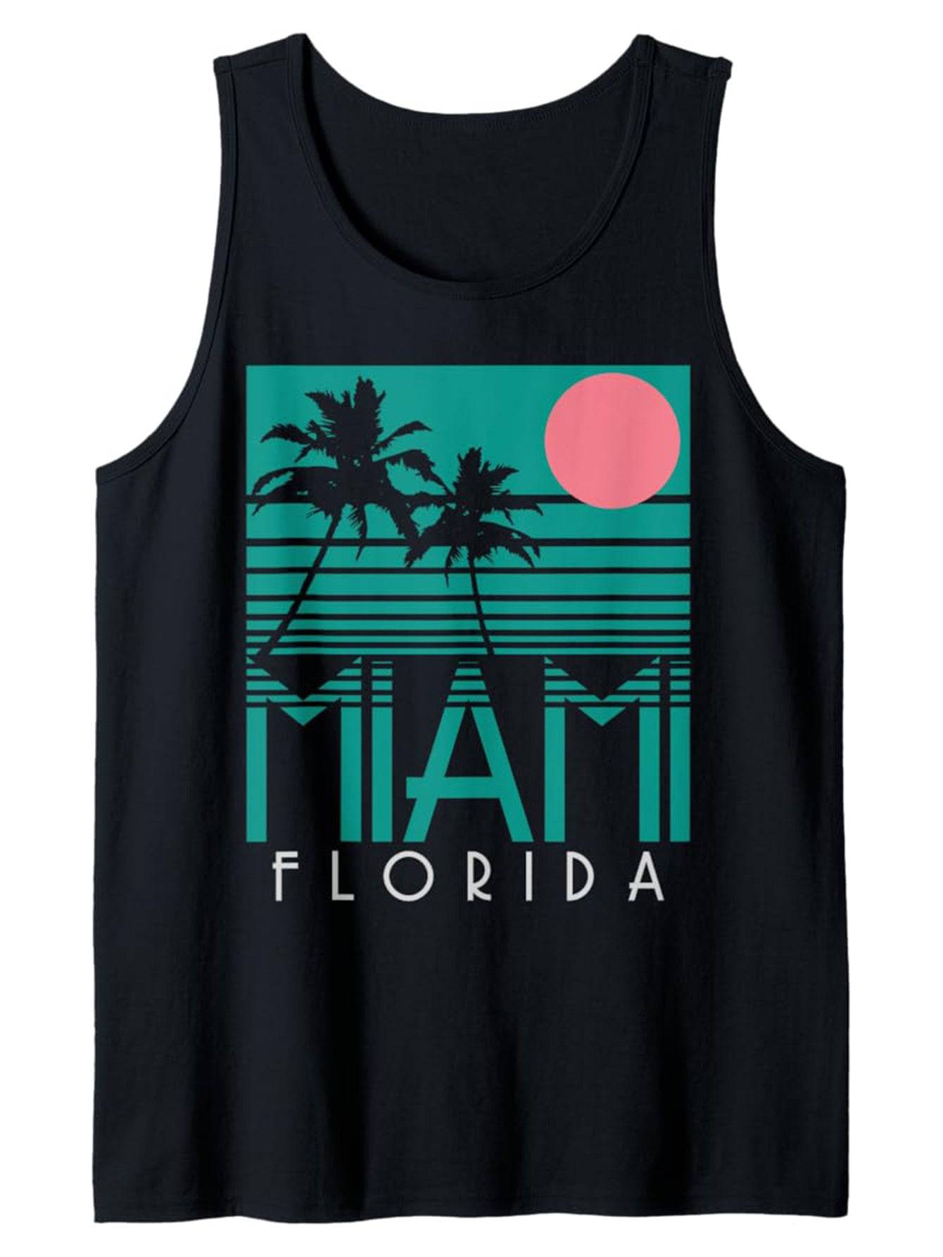 Men’s Sleeveless Tank Top Cotton Crew Neck Miami Beach Graphic Casual & Comfy Fit