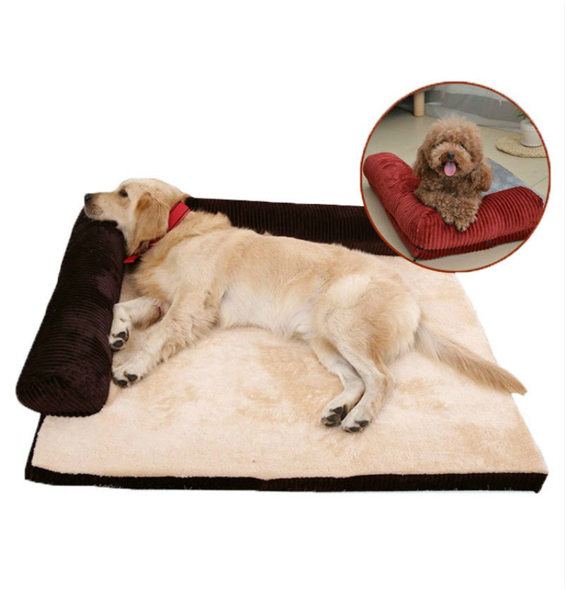 Corduroy Dog Bed Sofa with Non Slip Base and Dense Foam