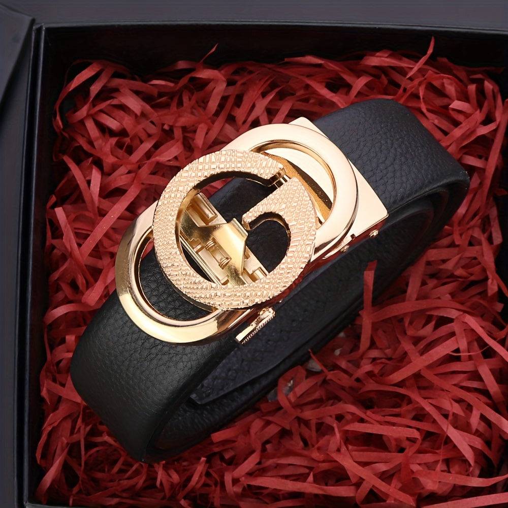 Men’s Genuine Leather Business Belt with Automatic Alloy Buckle, Durable & Stylish Design for Office, Formal Wear & Father’s Day Gift